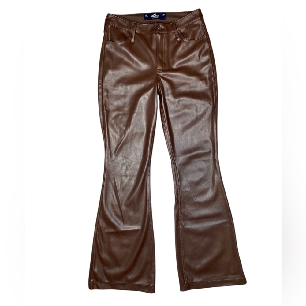 Hollister Vegan Leather High-Rise Flare Pants Brown Size 5R - Picture 2 of 6